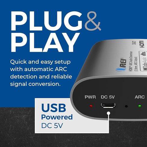 OREI DA27 HDMI ARC Audio Extractor & Downmixer - Dolby DTS 5.1 إلى 2-Channel Stereo Converter، HDMI ARC Pass-Through، مخرج تناظري 3.5 مم، التحكم في مستوى الصوت CEC لمكبرات الصوت، AVR (DA27) in Saudi Arabia
