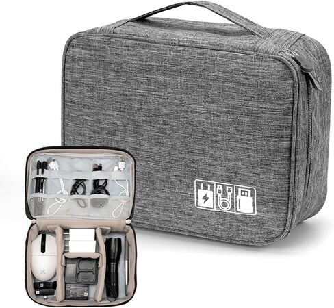 Cable Organizer bag for women or men,Electronic Accessories Carry Case Portable Waterproof Double Layers All-in-One Storage Bag for Cord, Charger, Phone, Earphone (Black) in Kuwait