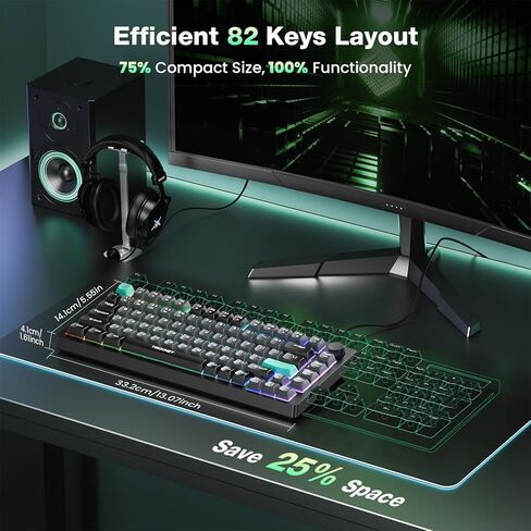 TECKNET Gaming Keyboard, 75% Wired Keyboard, RGB Backlit, 82-Keys with Volume Knob Control, 26 Keys Anti-ghosting, Whisper Quiet Gaming Switch Travel Friendly for Windows Laptop PC Mac-Grey in Kuwait
