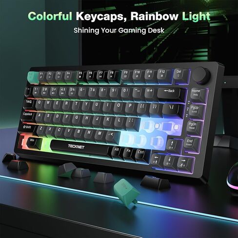 TECKNET Gaming Keyboard, 75% Wired Keyboard, RGB Backlit, 82-Keys with Volume Knob Control, 26 Keys Anti-ghosting, Whisper Quiet Gaming Switch Travel Friendly for Windows Laptop PC Mac-Grey in Kuwait