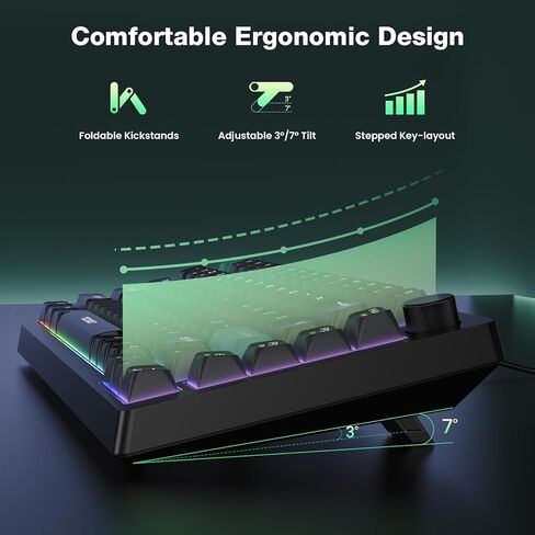 TECKNET Gaming Keyboard, 75% Wired Keyboard, RGB Backlit, 82-Keys with Volume Knob Control, 26 Keys Anti-ghosting, Whisper Quiet Gaming Switch Travel Friendly for Windows Laptop PC Mac-Grey in Kuwait