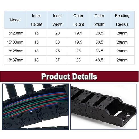 Cable Chains 15x20 15x30 18x25 18x37 mm Bridge Type Opening Plastic Towline Transmission Drag Chain for Machine(18x37 mm(38mm)) in Kuwait
