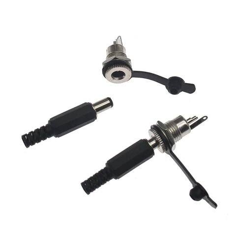 fengpeng 2/5/10set 5.5x2.1mm/2.5mm Plastic Male Plug Metal DC Power Socket Female Jack Screw nut Panel mounting Connector * 2.1mm(Style 1,2.1 mm,2 Set) in Kuwait