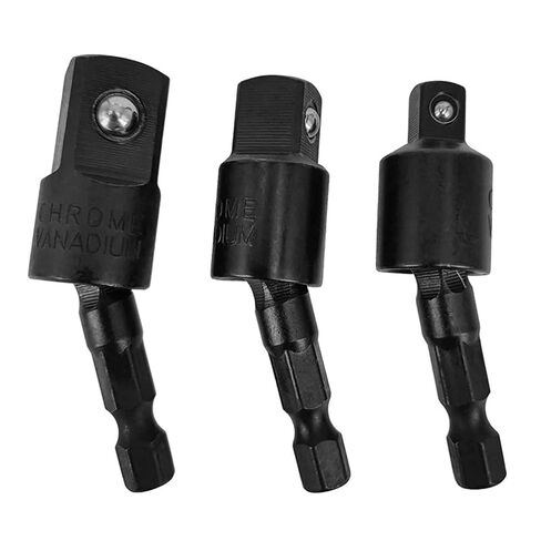 3PCS Wobble Socket Adapters 360 Degree Universal Joint Swivel Set, 1/4 Inch Hex Shank to 3/8 1/2 Square Drives(Black) in Saudi Arabia