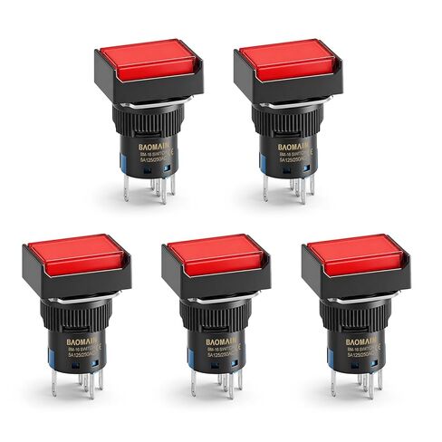 Baomain 5/8" 16mm Push Button Switch Momentary Rectangular Cap LED Lamp Red Light DC 12V SPDT 5 Pin 5 Pack in Saudi Arabia
