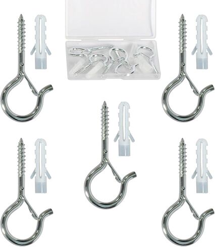 5 عبوات من خطافات لولبية سوداء شديدة التحمل مقاس 2.08 بوصة - معدن مقاوم للصدأ مع قفل أمان، سعة 30 رطل (تتضمن حقيبة تخزين وأغطية بلاستيكية) (5، أسود) in Kuwait