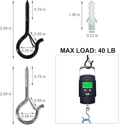 5-Pack Heavy Duty 2.08-Inch Black Screw Hooks - Rustproof Metal with Safety Lock, 30LB Capacity（Includes Storage Case & Plastic Caps） (5, Black) in Saudi Arabia
