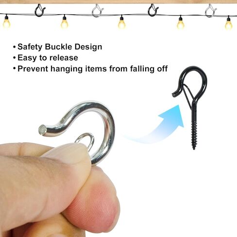 5-Pack Heavy Duty 2.08-Inch Black Screw Hooks - Rustproof Metal with Safety Lock, 30LB Capacity（Includes Storage Case & Plastic Caps） (5, Black) in Saudi Arabia