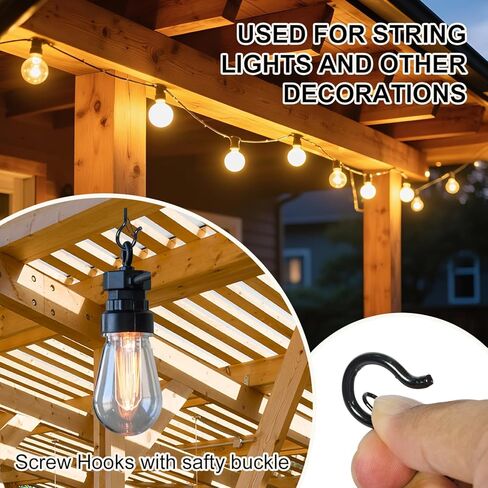 5-Pack Heavy Duty 2.08-Inch Black Screw Hooks - Rustproof Metal with Safety Lock, 30LB Capacity（Includes Storage Case & Plastic Caps） (5, Black) in Saudi Arabia