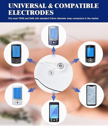24 قطعة من وسادات استبدال وحدة عشرات، أقطاب كهربائية طويلة الأمد خالية من اللاتكس، مجموعة وسادات عشرات EMS متوافقة مع معظم أجهزة TENS EMS باستخدام أسلاك الرصاص ذات الأزرار مقاس 3.5 مم in Kuwait