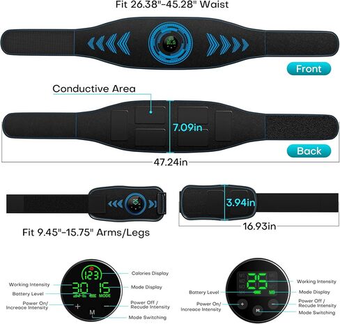 EMS Muscle Stimulator, Electronic ABS Stimulator Muscle Toner Trainer for Abdominal/Arms/Legs, FDA Cleared Ab Fitness Strength Training Workout Equipment for Men and Women in Saudi Arabia
