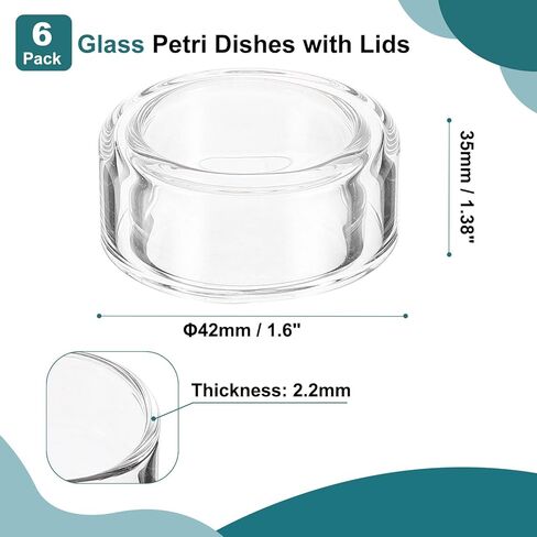 PATIKIL 35mm High Borosilicate Glass Petri Dishes with Lids, 6 Pack Petri Plates with 20 Pack Inoculation Loop for Lab Science Experiment, Clear in Saudi Arabia