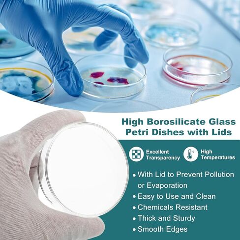 PATIKIL 35mm High Borosilicate Glass Petri Dishes with Lids, 6 Pack Petri Plates with 20 Pack Inoculation Loop for Lab Science Experiment, Clear in Saudi Arabia