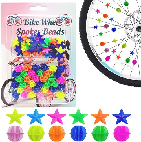 72 Pcs Colorful Bike Spoke Beads | Kids Bicycle Wheel Decorations | Easy Clip-on Plastic Spoke Plastic Clip Round Decor Beads for Boys & Girls, Multicolor,Assorted Shapes in Saudi Arabia