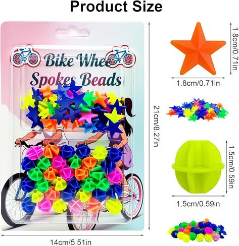 72 Pcs Colorful Bike Spoke Beads | Kids Bicycle Wheel Decorations | Easy Clip-on Plastic Spoke Plastic Clip Round Decor Beads for Boys & Girls, Multicolor,Assorted Shapes in Saudi Arabia