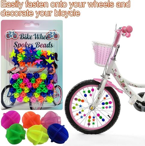 72 Pcs Colorful Bike Spoke Beads | Kids Bicycle Wheel Decorations | Easy Clip-on Plastic Spoke Plastic Clip Round Decor Beads for Boys & Girls, Multicolor,Assorted Shapes in Saudi Arabia