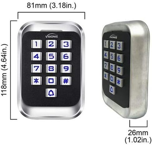 Visionis FPC-5684 VIS-3004 Access Control Indoor + Outdoor Rated IP68 Metal Keypad + Reader Standalone + Wiegand 26, No Software, EM Cards, 1000 Users + Pack of 10 Key Fobs in Saudi Arabia