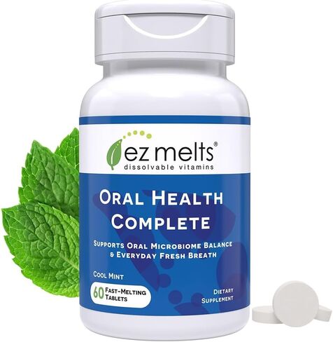 EZ Melts Oral Health Complete - Oral Probiotic - Supports Gum Health, Fresh Breath & Helps Relieve Occasional Dry Mouth - No Artificial Flavors, Non-GMO & Vegan - 60 Sublingual Tablets (30 Servings) in Kuwait