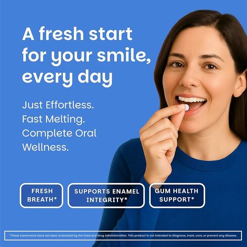EZ Melts Oral Health Complete - Oral Probiotic - Supports Gum Health, Fresh Breath & Helps Relieve Occasional Dry Mouth - No Artificial Flavors, Non-GMO & Vegan - 60 Sublingual Tablets (30 Servings) in Kuwait