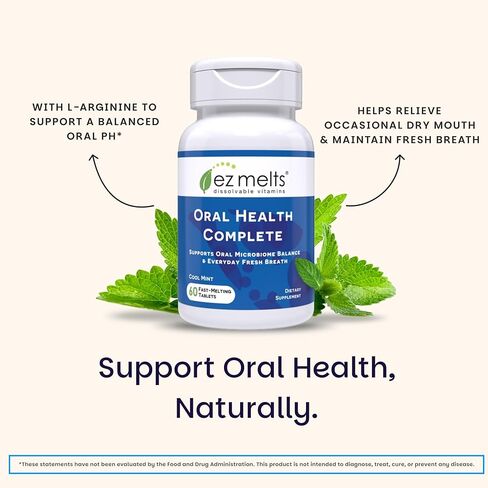 EZ Melts Oral Health Complete - Oral Probiotic - Supports Gum Health, Fresh Breath & Helps Relieve Occasional Dry Mouth - No Artificial Flavors, Non-GMO & Vegan - 60 Sublingual Tablets (30 Servings) in Kuwait