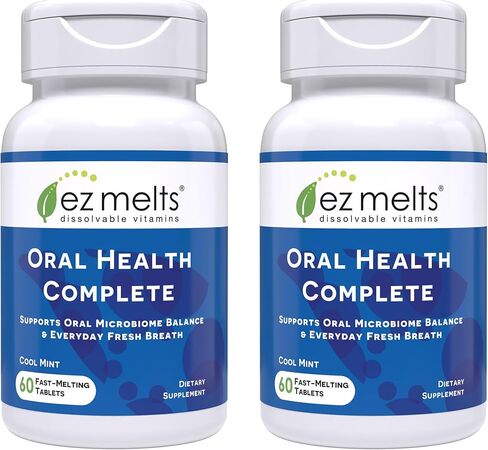 EZ Melts Oral Health Complete - Oral Probiotic - Supports Gum Health, Fresh Breath & Helps Relieve Occasional Dry Mouth - No Artificial Flavors, Non-GMO & Vegan - 60 Sublingual Tablets (30 Servings) in Kuwait