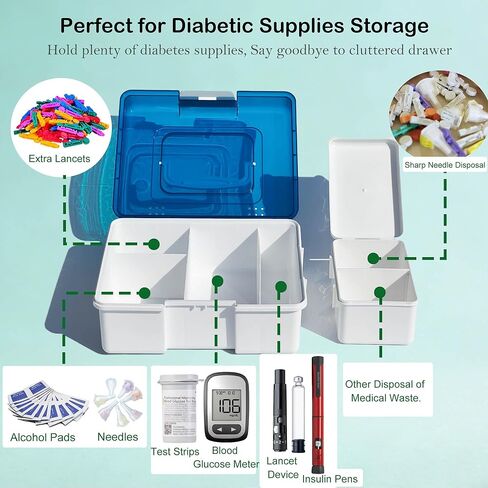حقيبة مستلزمات مرضى السكري مع حاوية حادة قابلة للإزالة، منظم حمل مستلزمات مرضى السكري لجهاز قياس نسبة الجلوكوز في الدم، وشرائط الاختبار، وجهاز الوخز، وقلم الأنسولين، والإبر والمزيد، رائعة للمنزل/السفر in Kuwait