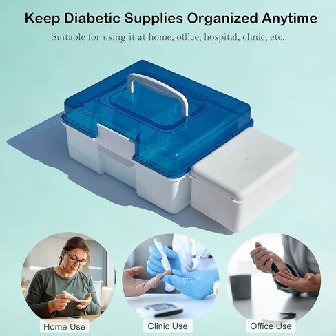 حقيبة مستلزمات مرضى السكري مع حاوية حادة قابلة للإزالة، منظم حمل مستلزمات مرضى السكري لجهاز قياس نسبة الجلوكوز في الدم، وشرائط الاختبار، وجهاز الوخز، وقلم الأنسولين، والإبر والمزيد، رائعة للمنزل/السفر in Kuwait