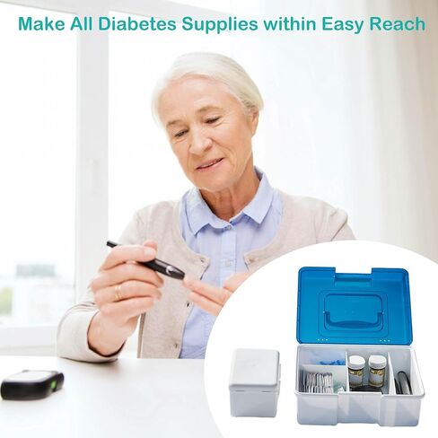 حقيبة مستلزمات مرضى السكري مع حاوية حادة قابلة للإزالة، منظم حمل مستلزمات مرضى السكري لجهاز قياس نسبة الجلوكوز في الدم، وشرائط الاختبار، وجهاز الوخز، وقلم الأنسولين، والإبر والمزيد، رائعة للمنزل/السفر in Kuwait