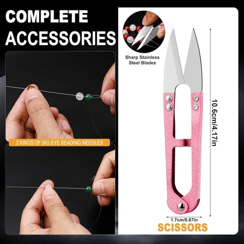 Bupete 6 Rolls Clear Bracelet String, Elastic String for Bracelets, 0.4mm, 0.5mm, 0.6mm, 0.7mm, 0.8mm, 1mm Stretchy Bracelet String with Scissors, Beading Needles for Bracelets, Jewelry Making in Kuwait