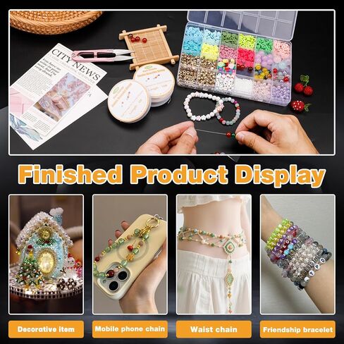 Bupete 6 Rolls Clear Bracelet String, Elastic String for Bracelets, 0.4mm, 0.5mm, 0.6mm, 0.7mm, 0.8mm, 1mm Stretchy Bracelet String with Scissors, Beading Needles for Bracelets, Jewelry Making in Kuwait