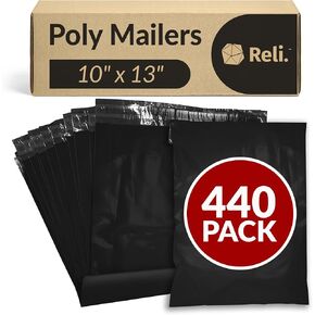 Reli. (440 Pcs) 10x13" Poly Mailers, Black | Shipping Bags for Clothing, Small Business | Black Poly Bags for Shipping, 10x13 Inch | Mailing/Packaging | Non-Padded Envelopes Self Sealing in Kuwait