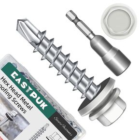 100-pack #10 x 1-1/2 Hex Head Self-Drilling Metal Roofing Screws with EPDM Washer, Zinc Plated Wood Screws, Self Tapping Sheet Metal Roof Screws (Diamond Point) in Kuwait