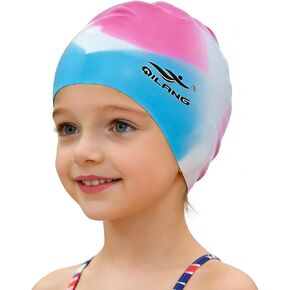 قبعة سباحة للأطفال - قبعة سباحة مقاومة للماء من السيليكون بنسبة 100% للفتيات والأولاد والمراهقين، تحافظ على الشعر جافًا وناعمة للشعر الطويل والقصير in Kuwait