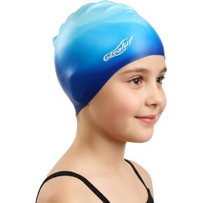 Swim Cap Kids - Silicone Swimming Cap for Girls Boys Teens Toddler Aged 3-15, Comfortable Fit Kids Swim Cap for Long Hair and Short Hair, Gradient Color in Saudi Arabia