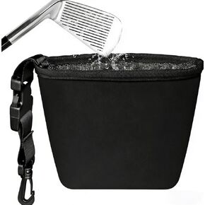 حقيبة تنظيف نادي الجولف وكرة الجولف - منظف أخاديد النادي، ملحقات حقيبة الجولف، تقنية تنظيف الوجه المقاومة للماء، مشبك قابل للفصل، يمكن غسله في الغسالة، هدايا الجولف للرجال (أسود) in Kuwait