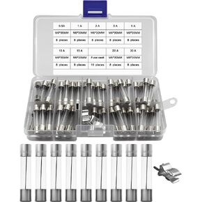 مجموعة متنوعة من الصمامات الزجاجية سريعة النفخ 72 قطعة من IZTOSS 6x30 مم لصمامات السيارات 250 فولت 0.5 أمبير 1 أمبير 2 أمبير 3 أمبير 5 أمبير 10 أمبير 15 أمبير 20 أمبير 30 أمبير وصمامات زجاجية 10 قطع، فرز وتغليف في صناديق بلاستيكية شفافة in Kuwait