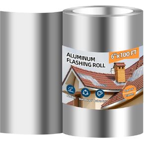 وميض لفة الألومنيوم، لفة تسقيف معدنية مقاس 12 بوصة × 50 بوصة للسقف والحديقة، تمنع بقع التسقيف، شريط سقف بسمك 0.019 بوصة/0.3 مم (26GA) للوقاية من الطحالب والعفن الفطري in Kuwait