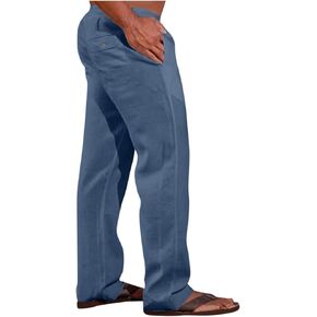 XIAXOGOOL سروال كتان رجالي كبير وطويل فضفاض مناسب بخصر مطاطي خفيف الوزن برباط سروال صيفي للشاطئ واليوجا بنطلون in Kuwait