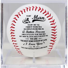 SYNGUCK Engraved Baseball Gift for Husband - You Complete Me Romantic Message - Clear Acrylic Display Case - Wedding, Anniversary, Valentine's Day Gift in Saudi Arabia