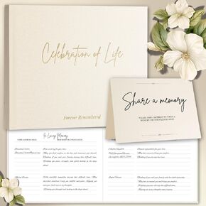 Funeral Guest Book – Celebration of Life Guest Book – Guest Book for Memorial Service – Funeral Registry Sign In Book – Linen Hardcover & Gold Foil – Keepsake Memory Book for Loved Ones - White in Kuwait