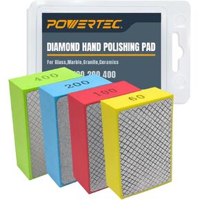 وسادات تلميع يدوية ماسية من POWERTEC متنوعة 60/100/ 200/400 4 عبوات، كتلة صنفرة ماسية لتلميع وطحن البورسلين، بلاط السيراميك، الزجاج، الجرانيت، الحجر، الخشب والمعادن (71907) in Kuwait