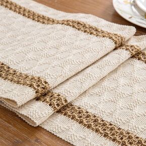 Niviy Boho Table Runner for Easter Spring Home Decor 72 Inches Long Farmhouse Macrame Easter Table Runner Cotton Linen Woven Table Runners for Summer Dining Table Decoration, Beige & Brown in Kuwait