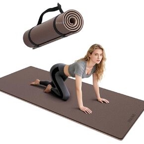 Yoga Mat Thick（8mm）Exercise Mat Non Slip Anti-tear,Pilates Mat for Men and Women,Workout Mats for Home,Barefoot Workouts and Floor Exercise,with Carrier Strap(71"x 24" ) (Light coffee + apricot) in Saudi Arabia