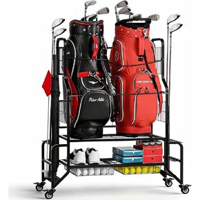 حقيبة الجولف لتخزين المرآب منظم حقيبة الجولف يناسب حقيبتين إضافيتين لنوادي كرات الأحذية وإكسسوارات معدات الجولف رف تخزين الجولف لسقيفة نادي المرآب in Kuwait