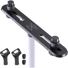 Stereo Array Spacing Microphone Bar Holder, Dual Mic Stand, Heavy-Duty Aluminum with Ruled Markings, Holds 2 Mics - X-Y and ORTF Mic T-Bar Bracket, Fits 3/8" 1/4" and 5/8" Mic Stands in Kuwait