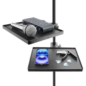 صينية حامل Microhone مقاس 10.6 بوصة × 8 بوصة قطعتان، حامل ميكروفون قابل للتعديل بمشبك على رف كبير وحامل صينية حامل ثلاثي القوائم ورف مشبك لحامل الموسيقى ورقة الموسيقى وتسجيل البث المباشر للكاريوكي in Kuwait