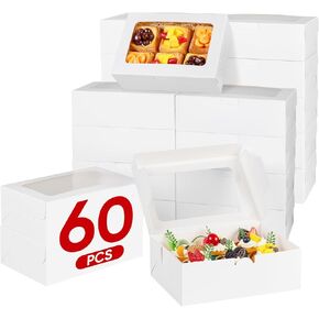 60 قطعة من صناديق ملفات تعريف الارتباط من Treeroot، صناديق مخبز بيضاء مقاس 9x6x3 بوصة مع نافذة، صندوق حلوى للحلويات للفراولة المغطاة بالشوكولاتة والحلوى والفطائر والدونات in Kuwait