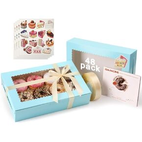 OAMCEG 48 علبة كوكيز مع نافذة، 12 × 8 × 2.5 بوصة صناديق حلوى المخبوزات لتقديم هدايا عيد الميلاد والحلويات والكعك والمعجنات - أبيض in Kuwait