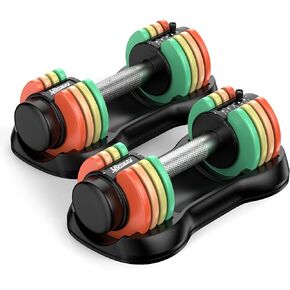 Uboway Adjustable Dumbbell Set, Pair 12.5LB/22.5LB, 5-IN-1 Free Weight Set with Rainbow-Colored Weight Plates & Anti-Slip Handle for Home Gym Strength Training, Compact Size for Women Men Full Body Home Workout in Kuwait