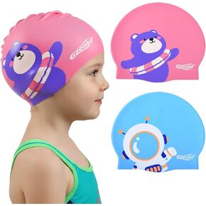 2pcs Kids Swim Cap Waterproof Silicone Swimming Hat for Boys Girls Age 3-12, Keep Hair Dry in Saudi Arabia